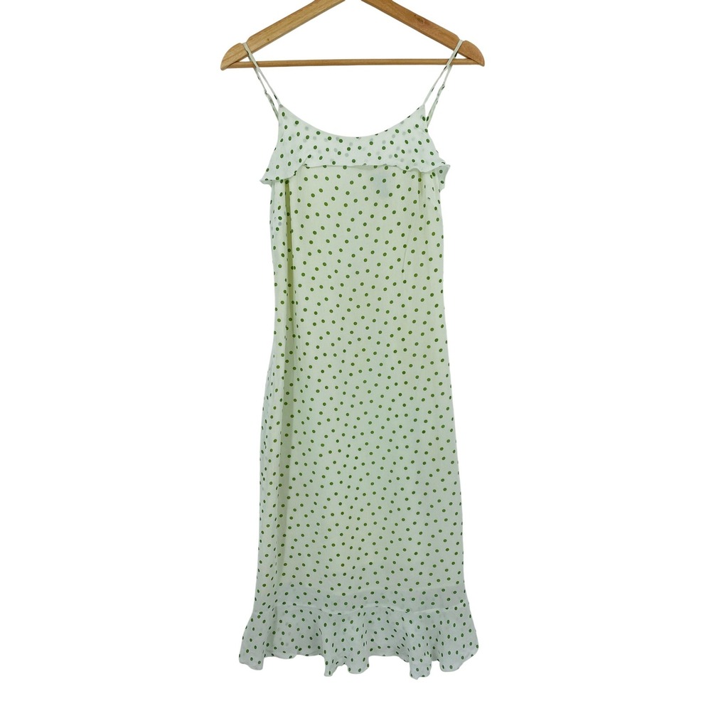American Eagle Y2K Midi Dress 2 Green Polka Dot Ruffle Hem Rayon Strappy
